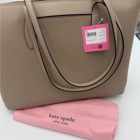 kate spade All Day timeless large Taupe Leather Zip-Top Tote NWT - Picture 8 of 8